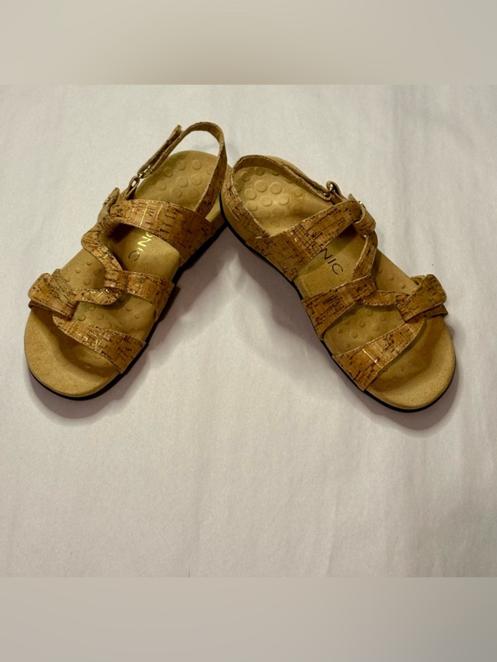Vionic Women's Paros Orthotic Sandals Gold Cork Finish Adjustable Straps Size 6M